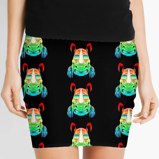 Rhino Rhinoceros Music DJ - Africa Collection Women's Mini Skirts