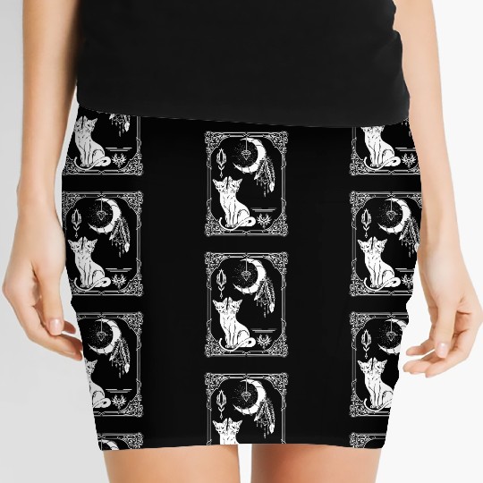 Tarot Card Crescent Moon And Cat Graphic Women's Mini Skirts