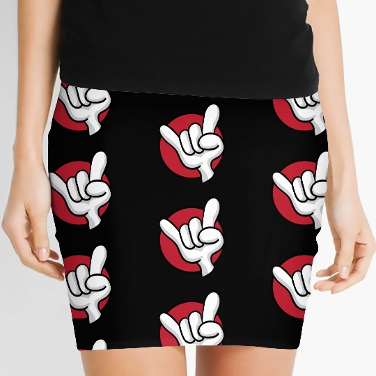 Rock On Heavy Metal Hard Rock Hand Sign Cartoon Women's Mini Skirts