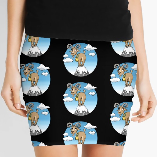 Mountain goat peaks with snow cartoon Women's Mini Skirts