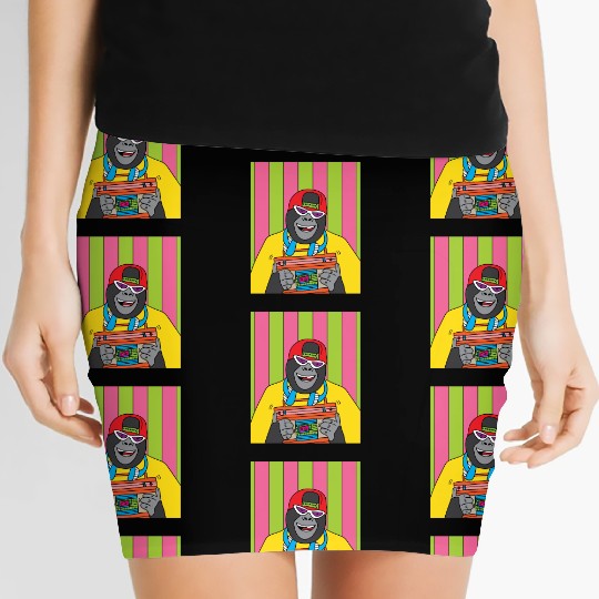 Retro Gorilla Monkey With Radio Music Women's Mini Skirts