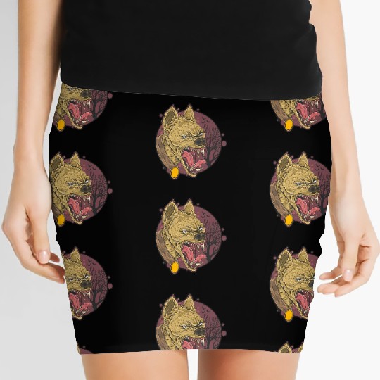 wild hyena angry face head Women's Mini Skirts