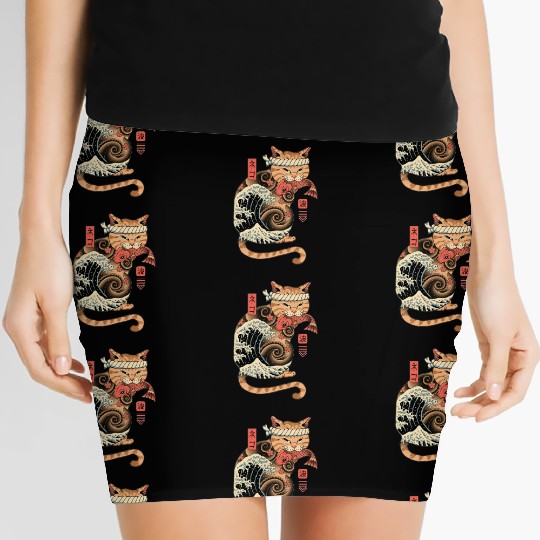 Funny Japanese Catana Wave Eating Koi Fish Women's Mini Skirts