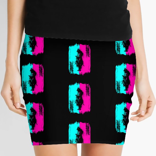 Black Samurai In A Turquoise And Pink Frame Women's Mini Skirts