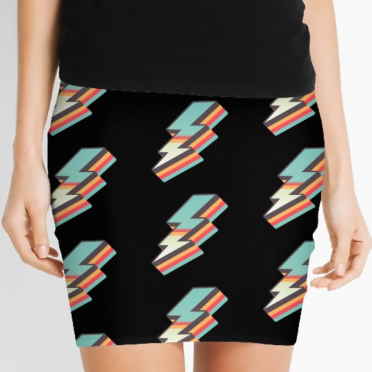 retro vintage lightning bolt Women's Mini Skirts