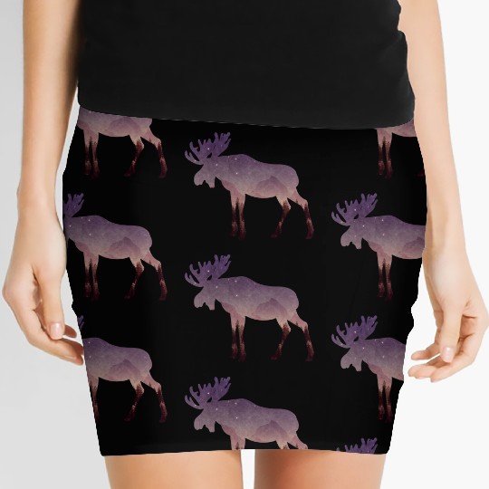 Coniferous Forest Inside Moose Silhouette Women's Mini Skirts
