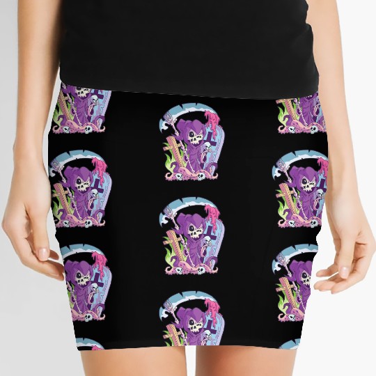 Kawaii Death Grim Reaper Pastel Goth Creepy Occult Women's Mini Skirts