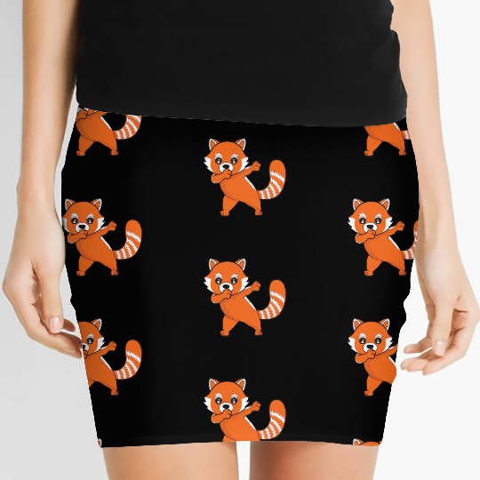 Dabbing Red Panda Cherry Blossoms Bamboo Women's Mini Skirts