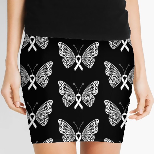 Lung Cancer Awareness White Ribbon Butterfly Women's Mini Skirts