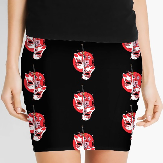 Kitsune mask Japanese sword Katana Japanese Women's Mini Skirts
