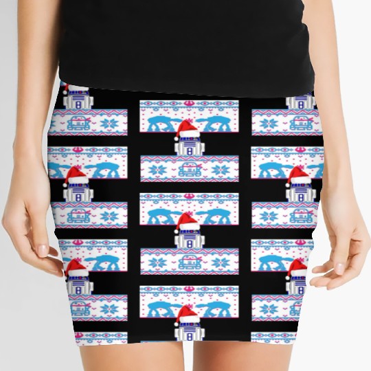 R2D2 Ugly Christmas Sweater Women's Mini Skirts
