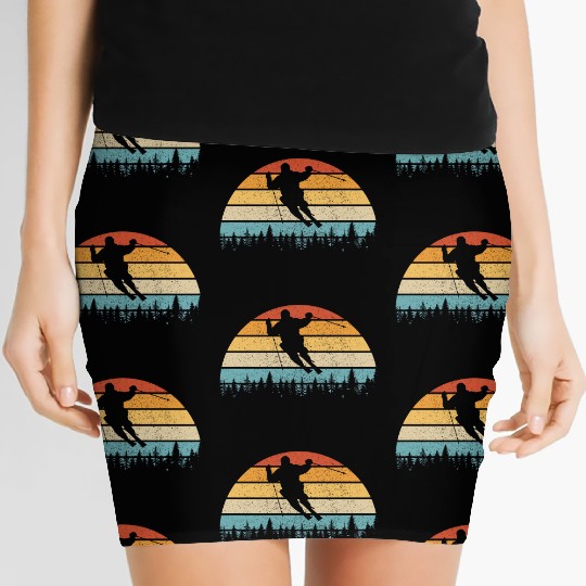 Vintage Sunset Skiing, Gift For Skiers Women's Mini Skirts
