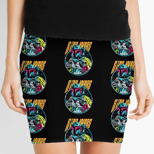 Star Wars Boba Fett Neon Blaster Vintage Graphic Women's Mini Skirts