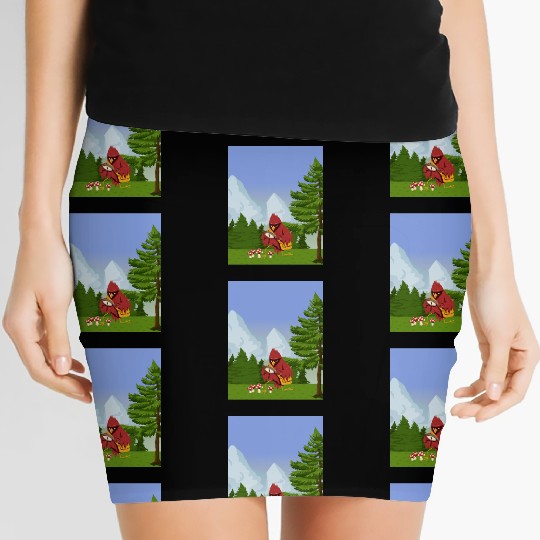 Cardinal Bird Foraging Collecting Mushrooms Women's Mini Skirts