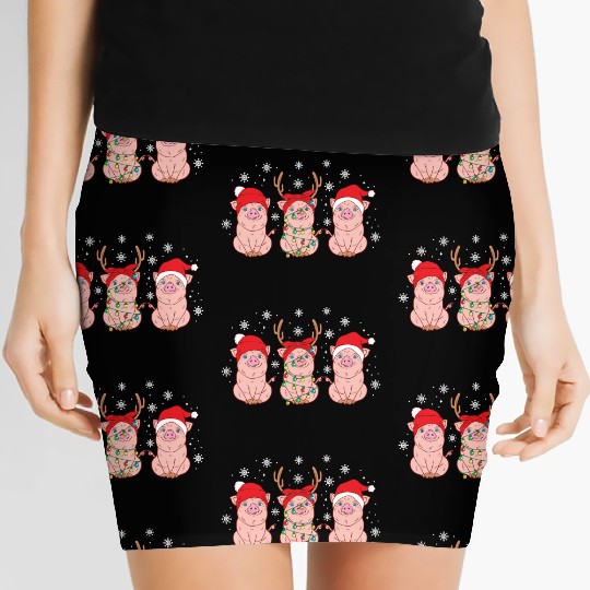 Christmas Funny Cute Pigs Winter Holiday Xmas Women's Mini Skirts