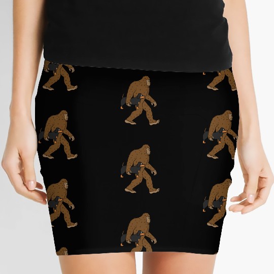 Bigfoot Sasquatch Carrying Dachshund Women's Mini Skirts