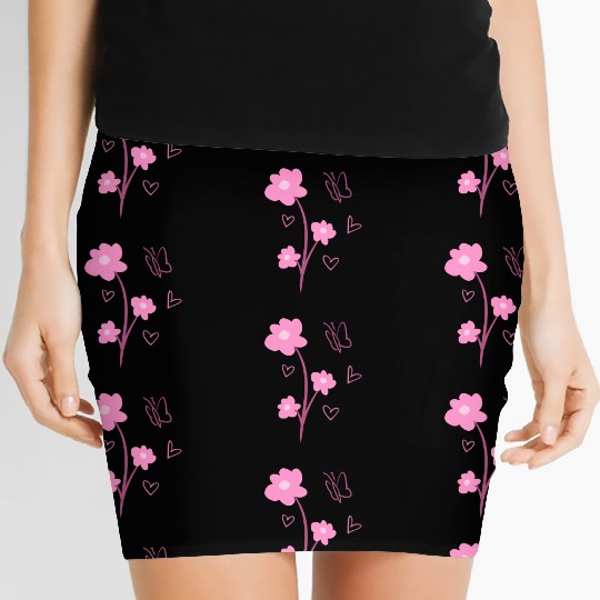 flowers symbol plants nature butterfly pink Women's Mini Skirts