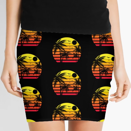 Palm Trees Retro Vintage Sunset Women's Mini Skirts