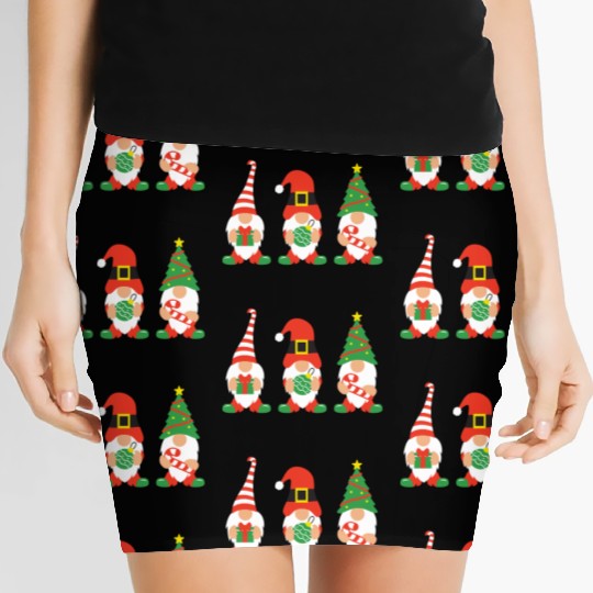 Christmas Gnomes with candy cane, gift Women's Mini Skirts