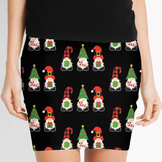 Christmas Gnomes with candy cane, gift Women's Mini Skirts