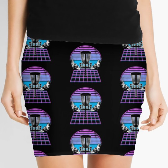 Disc Golf Basket 90s Synthwave Sunset Retrowave Women's Mini Skirts