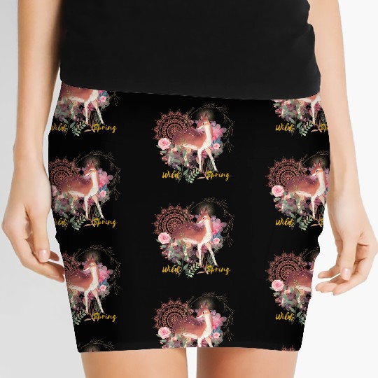 Sweet Deer In Wild Spring - 9 Women's Mini Skirts