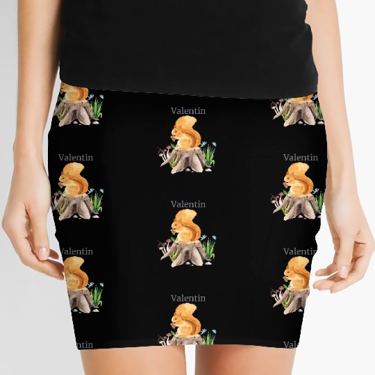 Forest Animal Squirrel Flowers Name Valentine Women's Mini Skirts