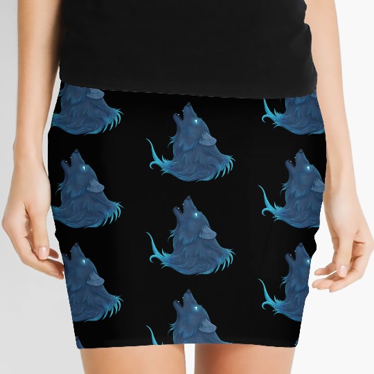 Totem Animal - Howling Blue Wolf Spirit Women's Mini Skirts