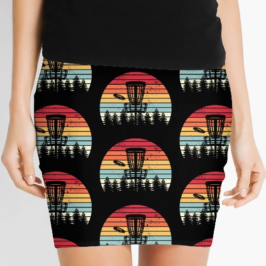 Disc Golf Retro Distressed Trees Sunset Women's Mini Skirts