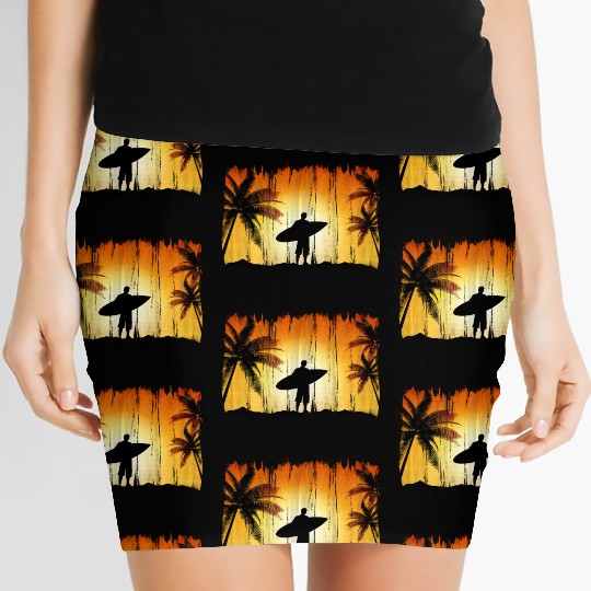Surfer Sunset , Beach, Palm Trees, Vacation Women's Mini Skirts