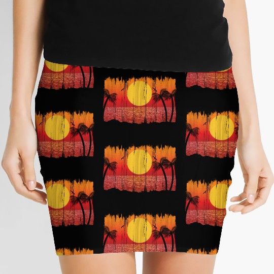 Retro Sunset , Beach, Palm Trees, Vacation Women's Mini Skirts