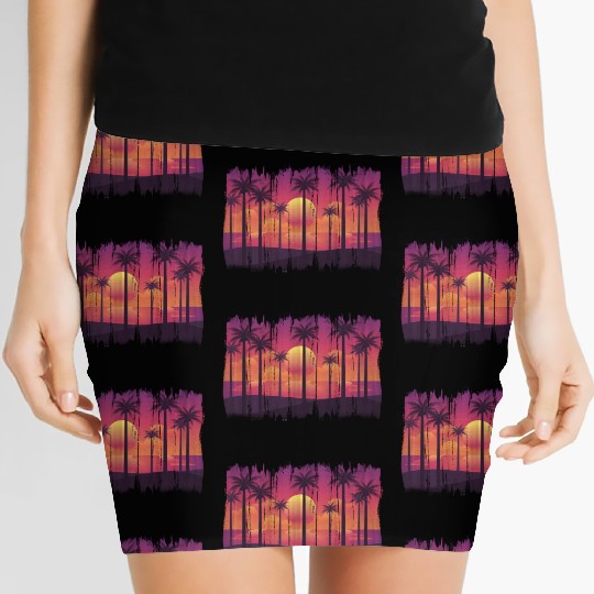 Purple Sunset , Beach, Palm Trees, Vacation Women's Mini Skirts