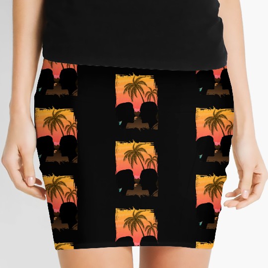 Couple Retro Sunset , Beach, Palm Trees, Vacation Women's Mini Skirts