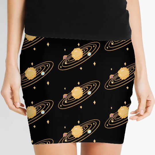 solar system with sparkles doodle Women's Mini Skirts