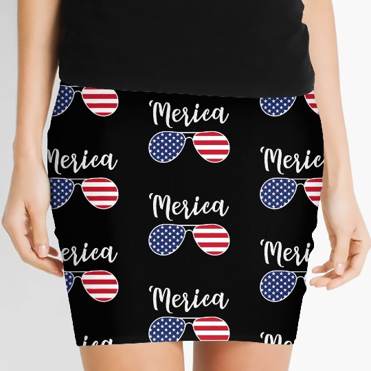 Merica Red Whie And Blue Stars Stripes Sunglasses Women's Mini Skirts