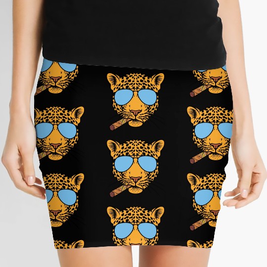 Jaguar with aviator sunglasses and Cuban cigar Women's Mini Skirts