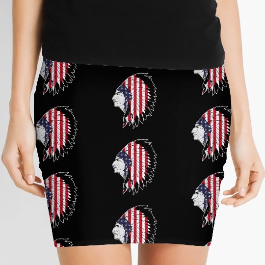 US Flag Native American Chief Traditional Indian Women's Mini Skirts