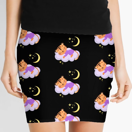 sleeping cute tiger on a cloud Women's Mini Skirts