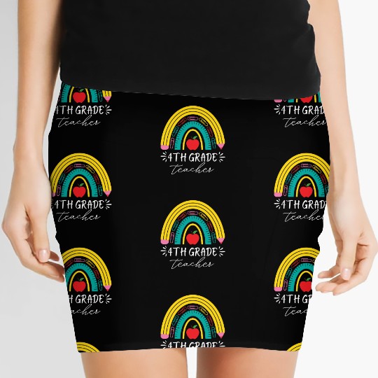 4th grade teacher back to school rainbow pencil Women's Mini Skirts