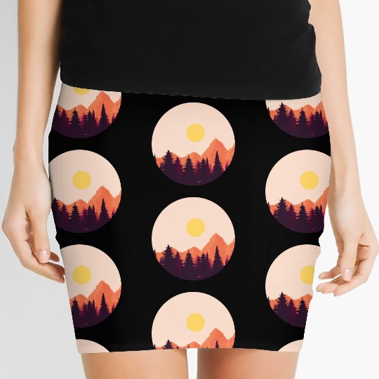 sunset horizon mountains Women's Mini Skirts