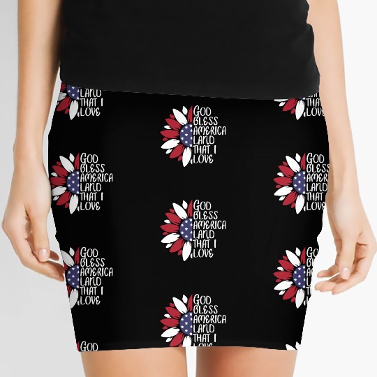 God Bless America Sunflower God Bless USA Women's Mini Skirts
