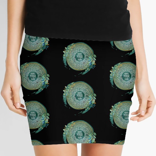 Choose Your Path Maze Mandala & Green Watercolor I Women's Mini Skirts