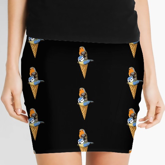 Funny Birds Ice Cream Robin, Blue Tit and House Women's Mini Skirts