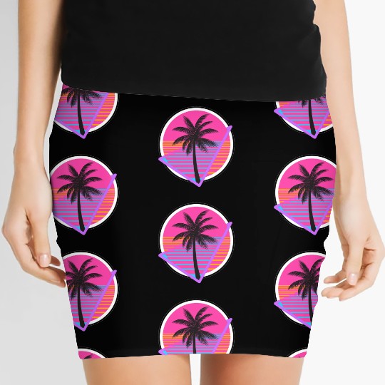 Neon Sunset Palm Tree Women's Mini Skirts