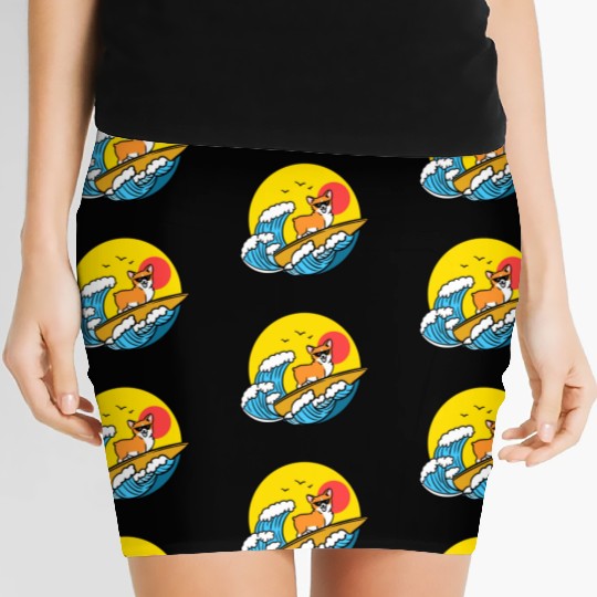 Surfing Corgi for Welsh Corgi Lover Women's Mini Skirts