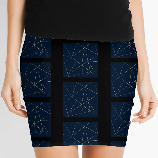 Luxury Gold Navy Blue Geometric Polygon Women's Mini Skirts