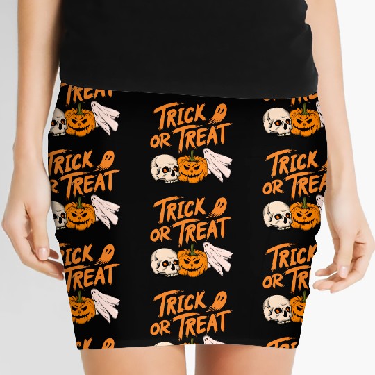Halloween scary pumpkin head, skull and ghost Women's Mini Skirts