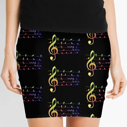 Colorful Birds Musical Notes Music Teacher Women's Mini Skirts
