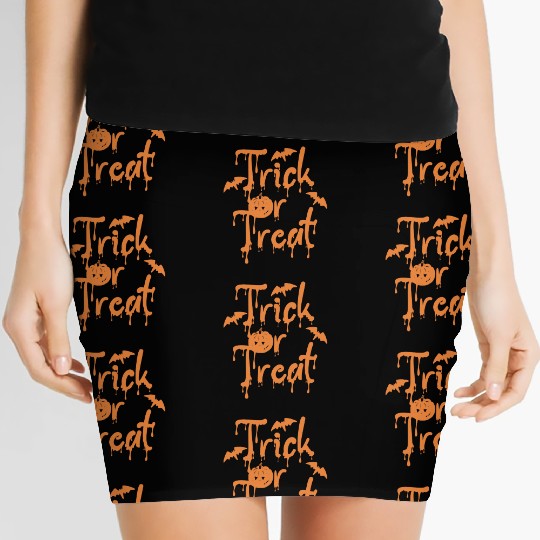 Halloween Trick or Treat Spooky Orange Color Font Women's Mini Skirts