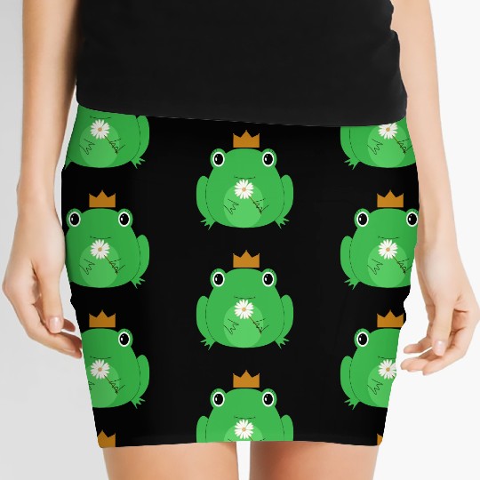 The cute frog with crown and flower Women's Mini Skirts